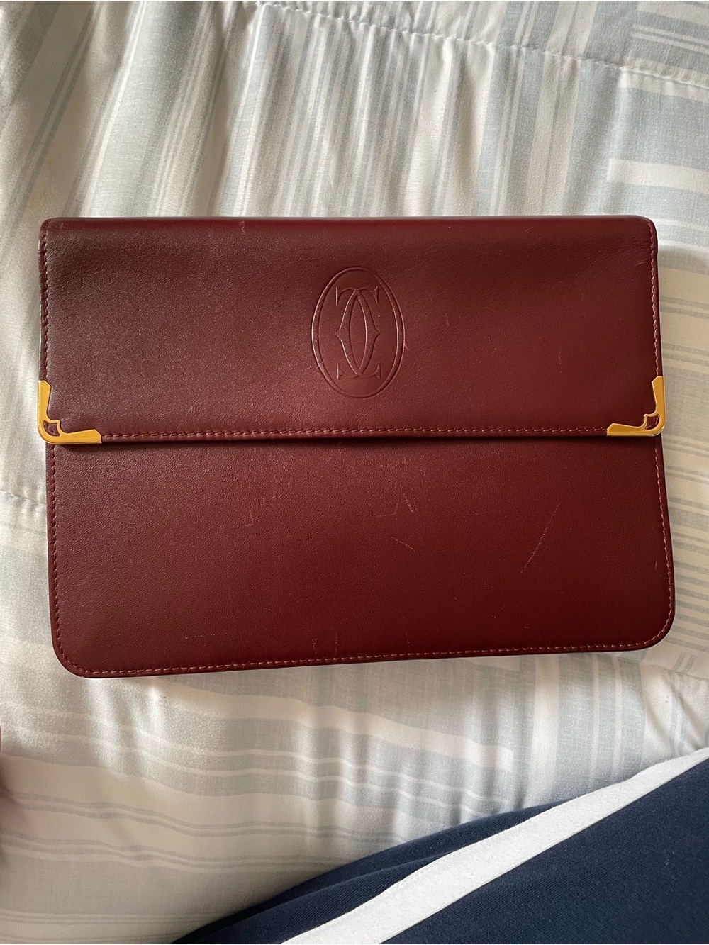 Cartier Burgundy Leather Document Clutch with Gold Corner Accents
